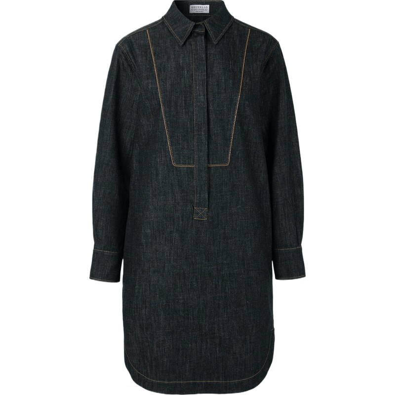 Brunello Cucinelli 夏女珠饰牛仔迷你小黑裙连衣裙