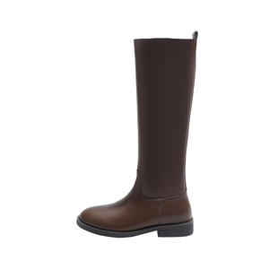 真皮~骄屿 厚底长筒靴女粗跟长靴百搭平底显瘦显高骑士靴高筒靴子