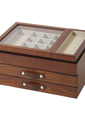 复古实木珠宝首饰盒胡桃木色高档多层饰品盒衣帽间梳妆台收纳摆件