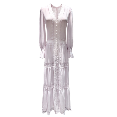 熊熊【月光女神】秀款仙气薄透雪纺蕾丝拼接重工连衣裙紫粉色长裙