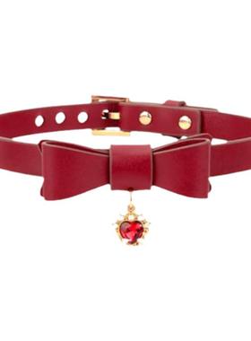 真皮项圈女m定制圣诞蝴蝶结刻字定制软妹爱心吊坠可爱小众choker