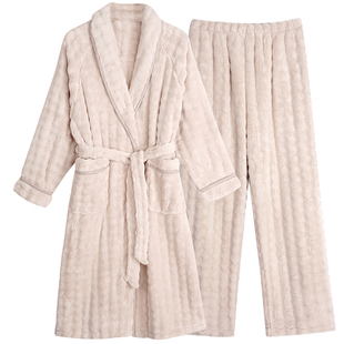 情侣睡袍冬加绒加厚保暖睡衣浴袍套装女秋冬珊瑚绒家居服大码男士