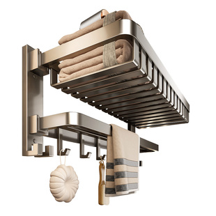 百悍毛巾架卫生间免打孔浴室毛巾挂杆厕所壁挂毛巾置物架浴巾架