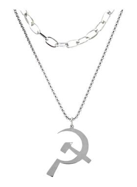 钛钢蛇骨链男女项链吊坠双层斧头