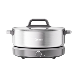 美的电火锅0涂层不锈钢家用电煮锅分体式多功能速沸电热锅电炒锅