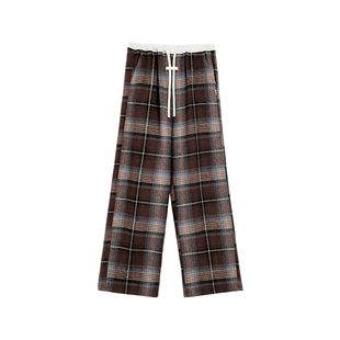 Turnsignal格子休闲阔腿裤女秋冬加厚2025新款直筒宽松格纹长裤
