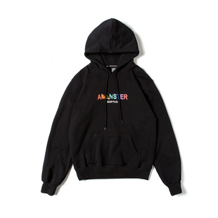 彼岸潮社AMONSTER联名SSUR潮牌扭曲字母印花连帽卫衣男女情侣帽衫