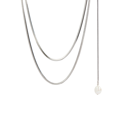 长款珍珠蛇骨链项链毛衣链钛钢