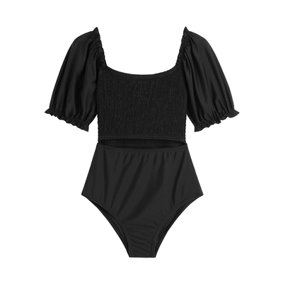 短袖女三角微胖显瘦连体泳衣温泉