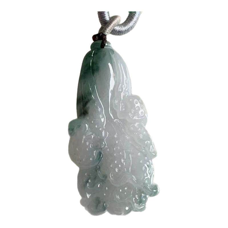 缅甸A货翡翠白色蓝绿花白菜吊坠