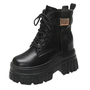 10cm小个子百搭厚底马丁靴女2025秋季新款百搭增高侧拉链休闲短靴