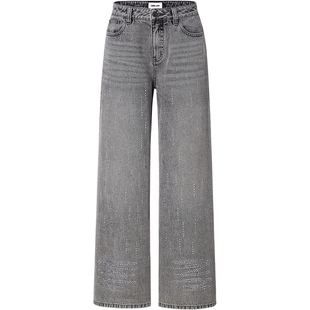 LINCCHIC金羽杰2026年春季新品宽松直筒闪钻牛仔裤女S261JE004Y