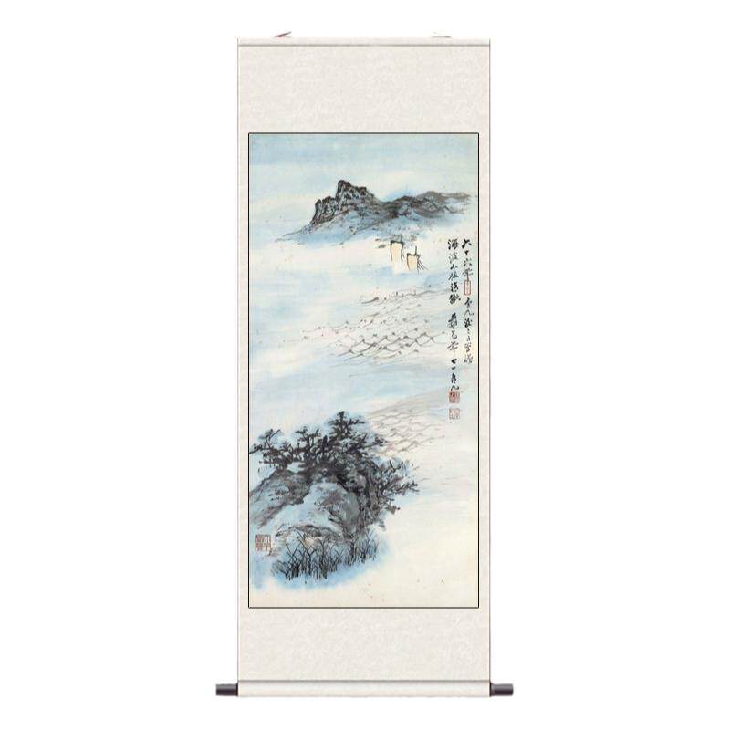 水墨荷花山水画峨眉山字画酒店挂画招财山水名家字画卷轴画