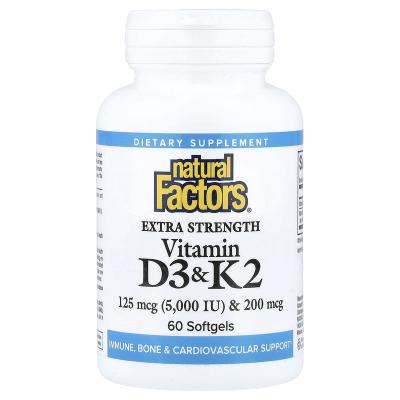 Natural Factors,Vitamin D3 & K2, 60 Softgels