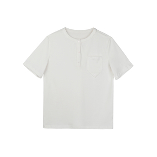 ECRU SOLI素白已然 夏 舒适简约 经典亨利领T恤短袖 灰/白