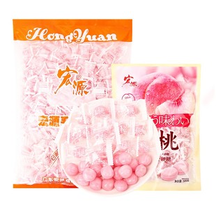 宏源白桃味果汁硬糖水蜜桃子味网红水果糖果结婚喜糖散装批发零食