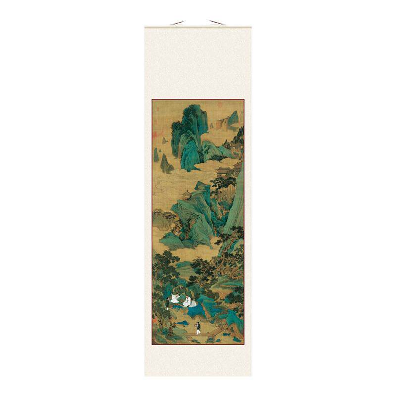 明仇英桃源园仙境图玄关装饰画山水画竖版真迹高清微喷复刻挂画