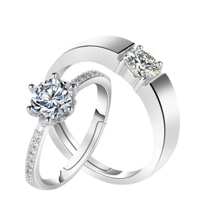 假戒指结婚对戒仿真婚庆情侣钻戒道具一对婚礼仪式现场可调节婚戒