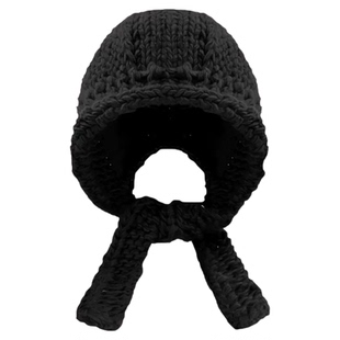 蓝色巴拉克拉法冬针织套头帽子女大头围保暖厚户外护耳毛线包头帽