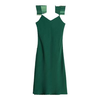 法式复古吊带裙纯色调节扣