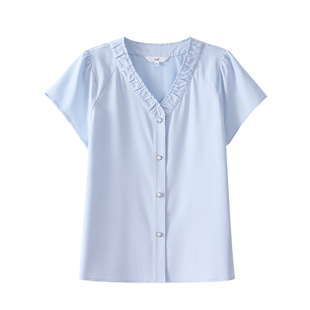 OSA欧莎法式荷叶花边雪纺衫女夏季新款小众设计感小飞袖衬衫上衣