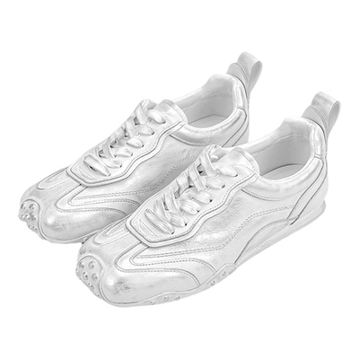 彩物北海道霜花2026新款真皮miu系德训鞋方头运动鞋白色休闲鞋女