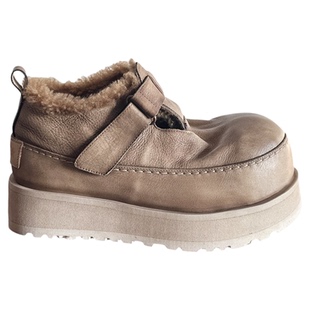 【烁掌柜】高端轻奢手工女鞋头层牛皮厚底雪地鞋羊羔毛勃肯鞋棉鞋