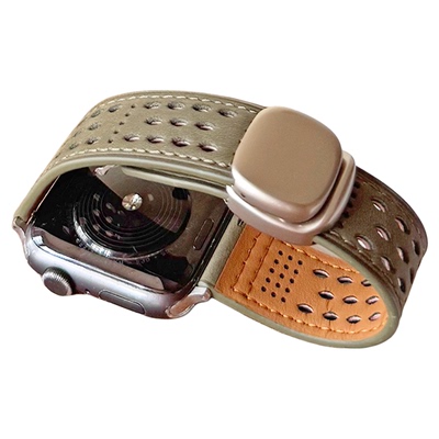 透气洞洞皮革磁吸适用iwatch表带