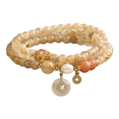 平安扣黄水晶手串串珠手链手串