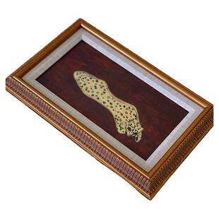 常玉复古画框欧式长方形可爱小豹子客厅餐厅斗柜书架玄关装饰画