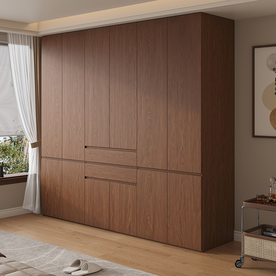 定制全橡木实木衣柜新款2024爆款中古风家用分段式免拉手主卧衣橱