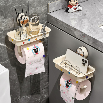 可爱吸盘卷纸架卫生间纸巾盒壁挂式免打孔洗手间厕所卫生纸置物架