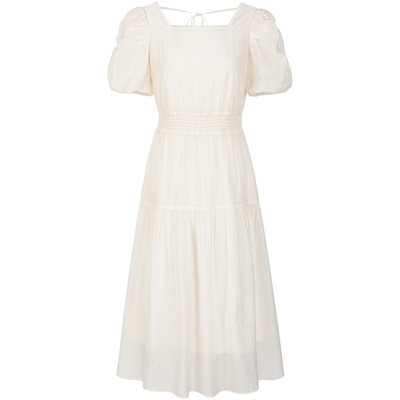 KBNE连衣裙女莱赛尔中长款方领白色裙子2025夏季新款气质法式长裙