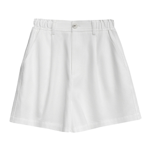 不透白色短裤女夏薄款高腰松紧a字休闲外穿天丝棉工装五分裤中裤5