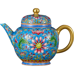 钟家窑陶瓷单壶家用功夫茶泡茶壶景德镇高端珐琅彩松石绿缠枝纹壶