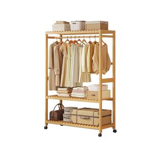 实木落地挂衣架卧室可移动带轮衣帽架家用简易挂包架多功能置物架
