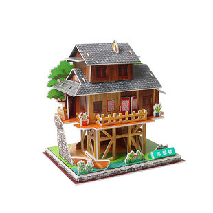 吊脚楼建筑模型3d立体拼图3到6岁以上益智儿童玩具手工diy小屋