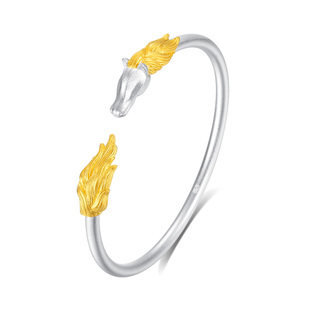 圣雅罗本命年马年手镯女纯银开口式银镯子复古小众设计银饰手环