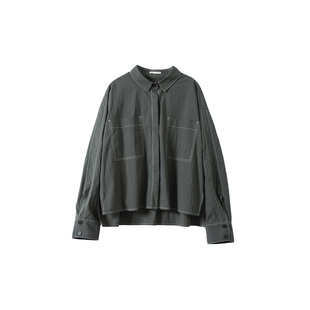 苹果的生活家|设计出圈衬衫 撞色明线设计感上衣女短款长袖衬衣