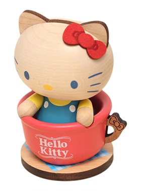 森活木趣木质HelloKitty桌面车载饰品中控台车内弹簧摇头晃脑摆件