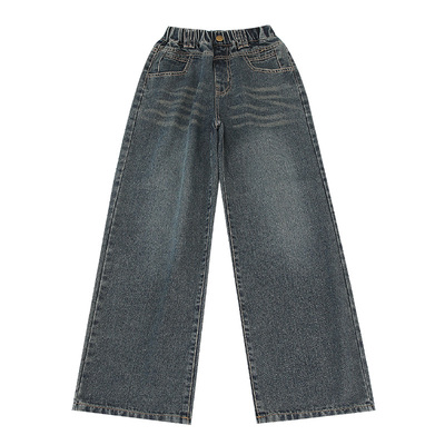 女童牛仔裤一体绒直筒阔腿裤加绒