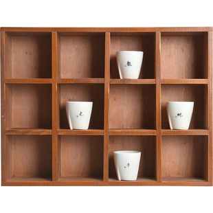 实木十二宫多宝格收纳柜展示架博古架茶具茶杯摆件置物架可挂墙
