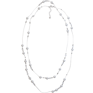 方糖家 高档轻奢极光澳白色满天星珍珠双层长项链2026新款毛衣链