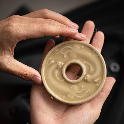 圭隐堂定窑手工盘龙盖置紫砂茶壶盖托杯托隔热杯垫茶搁茶道零配件