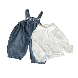 宝宝早春套装宽松牛仔背带裤儿童长袖POLO衫T恤韩系男童两件套