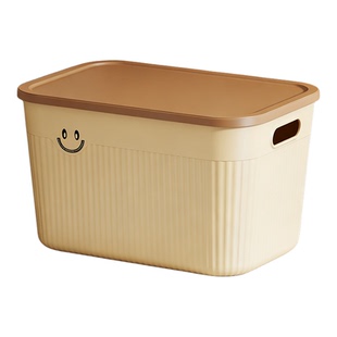 收纳盒桌面杂物零食玩具家用长方形整理篮塑料筐置储物盒带盖箱子