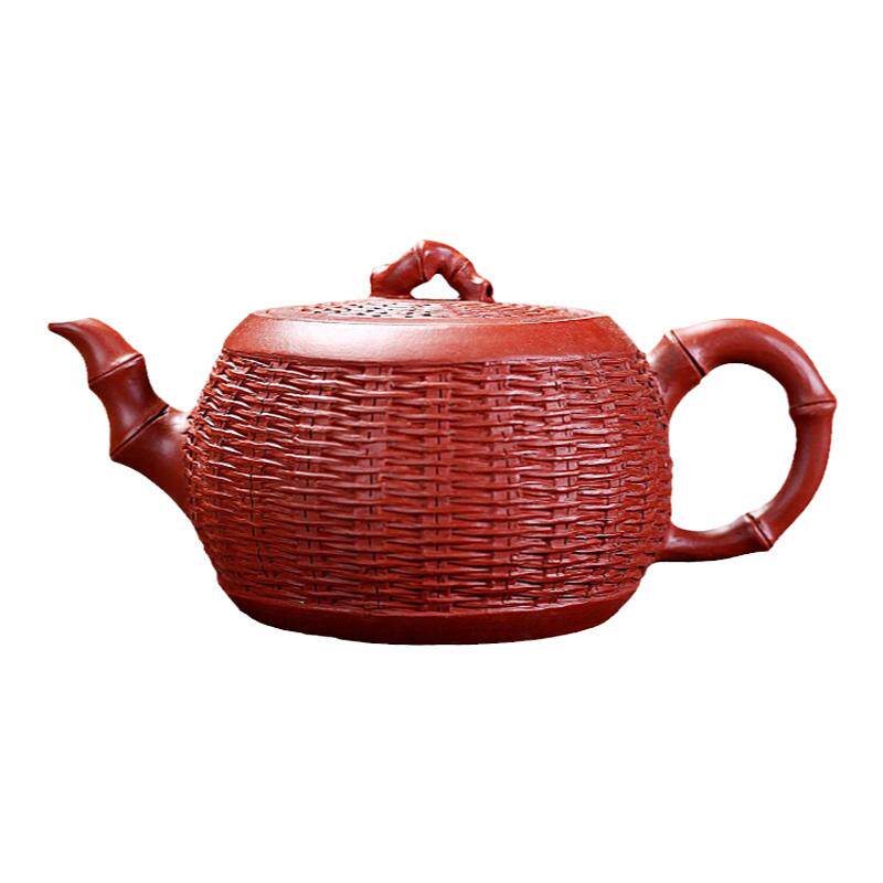 宜兴紫砂壶手工原矿大红袍竹编圆鼓壶仿生扁壶功夫茶具家用泡茶壶