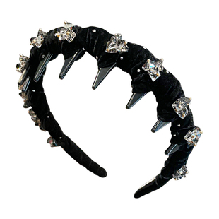 轻奢感水钻丝绒发箍女气质压发洗脸发卡高级感高颅顶带齿头箍发饰