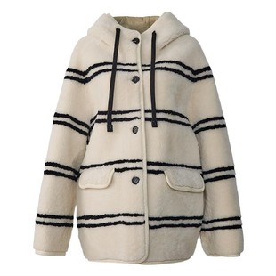 秋冬季踏雪新年美利奴皮毛一体羊羔毛减龄条纹毛毛环保皮草外套女