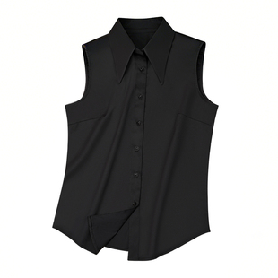 无袖衬衫女轻奢高级感打底背心百搭尖领休闲气质显瘦内搭叠穿衬衣